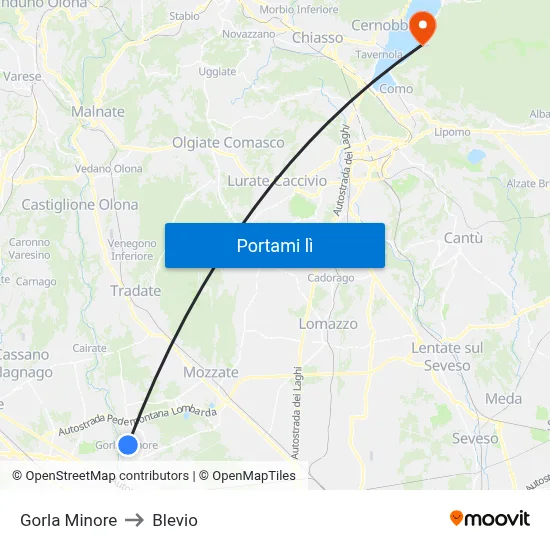 Gorla Minore to Blevio map