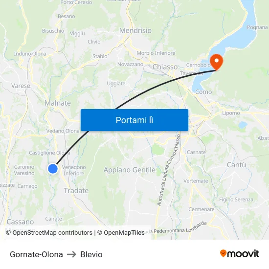Gornate-Olona to Blevio map