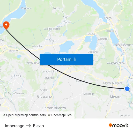 Imbersago to Blevio map