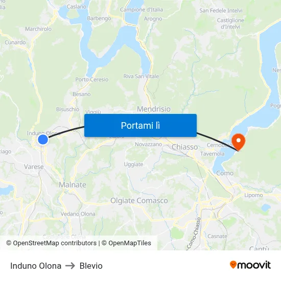 Induno Olona to Blevio map