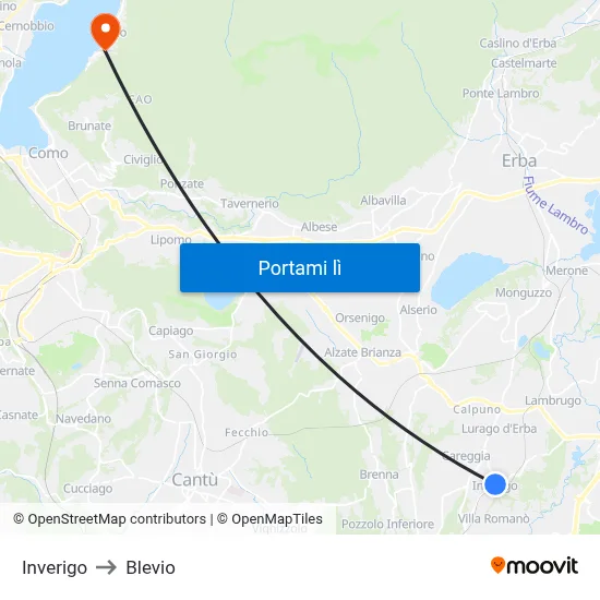 Inverigo to Blevio map