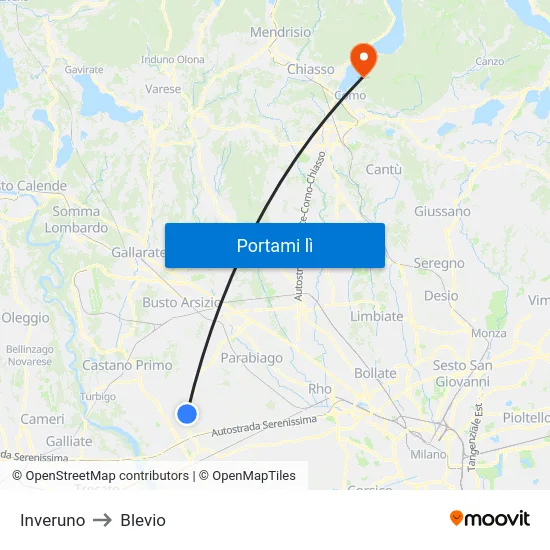 Inveruno to Blevio map