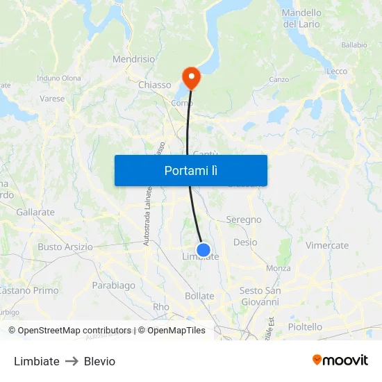 Limbiate to Blevio map