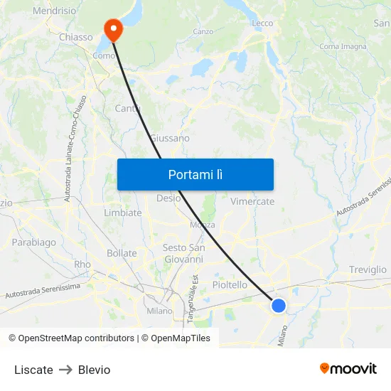 Liscate to Blevio map
