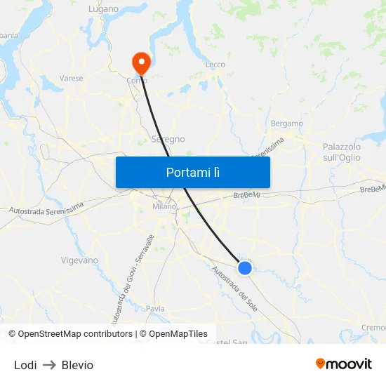 Lodi to Blevio map