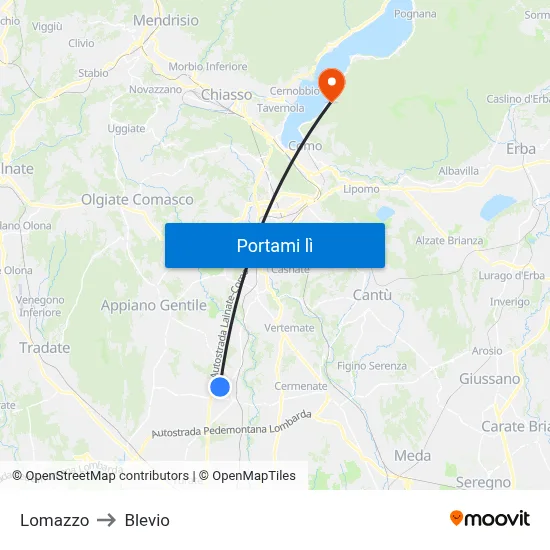 Lomazzo to Blevio map