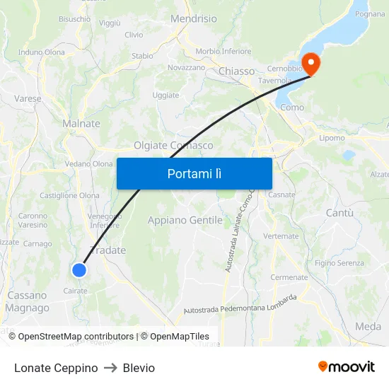 Lonate Ceppino to Blevio map