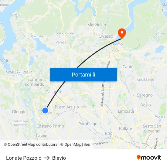 Lonate Pozzolo to Blevio map