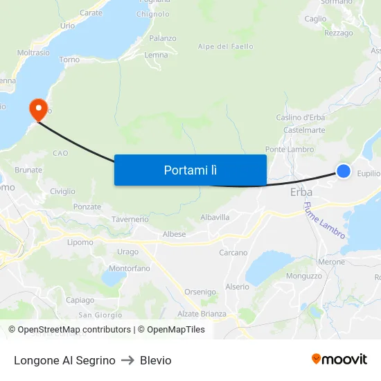 Longone Al Segrino to Blevio map