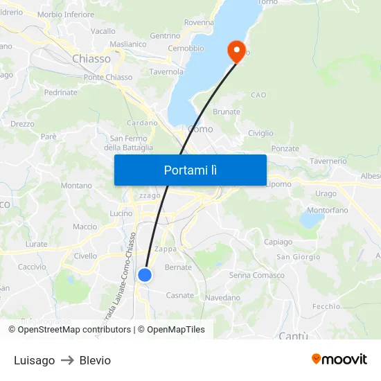 Luisago to Blevio map