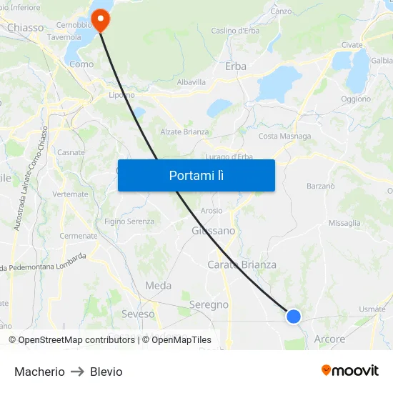Macherio to Blevio map