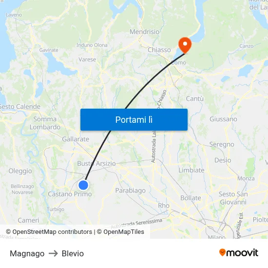 Magnago to Blevio map
