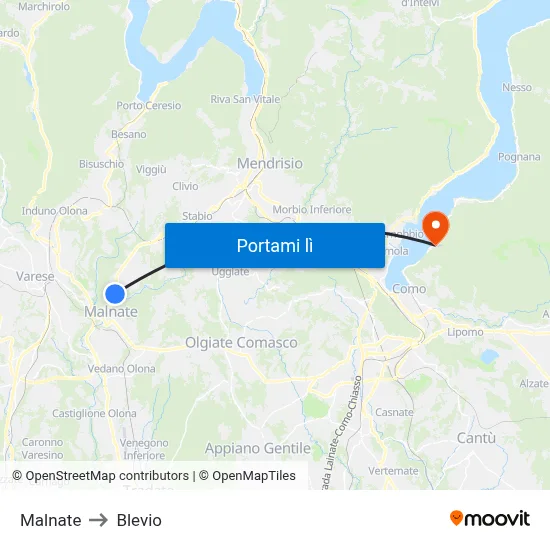 Malnate to Blevio map