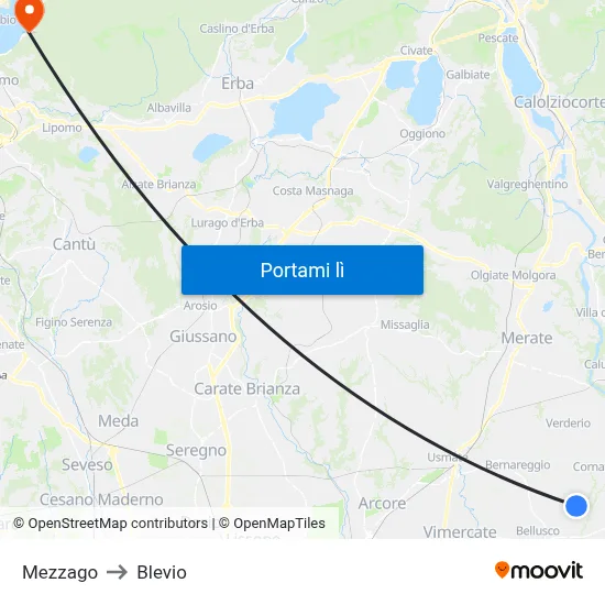Mezzago to Blevio map