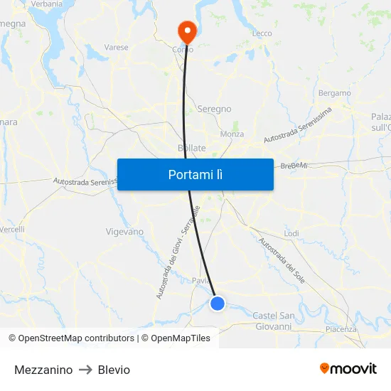 Mezzanino to Blevio map