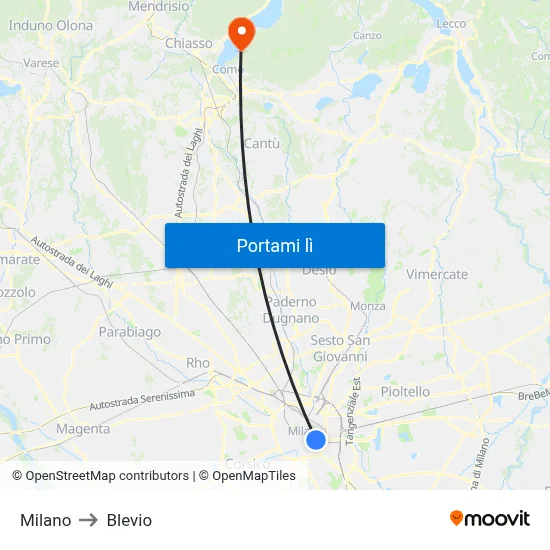 Milano to Blevio map