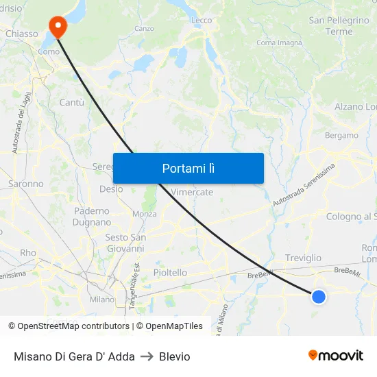 Misano Di Gera D' Adda to Blevio map