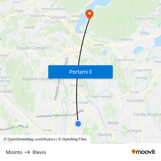 Misinto to Blevio map