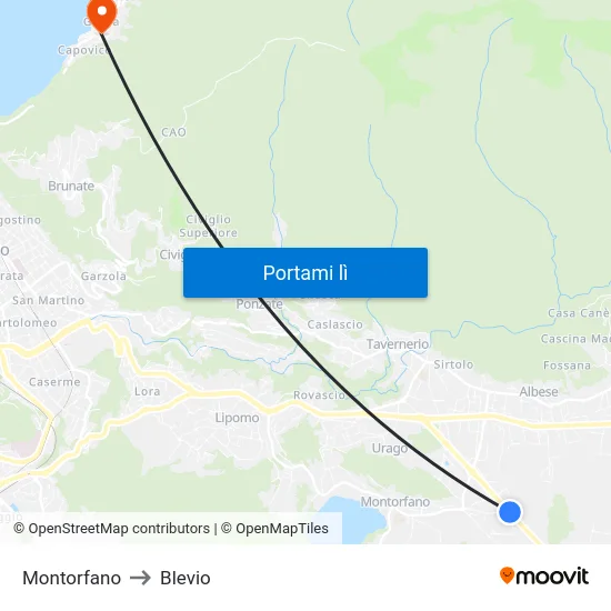 Montorfano to Blevio map