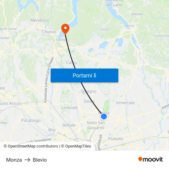Monza to Blevio map