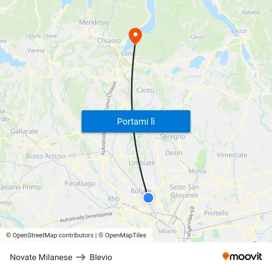Novate Milanese to Blevio map
