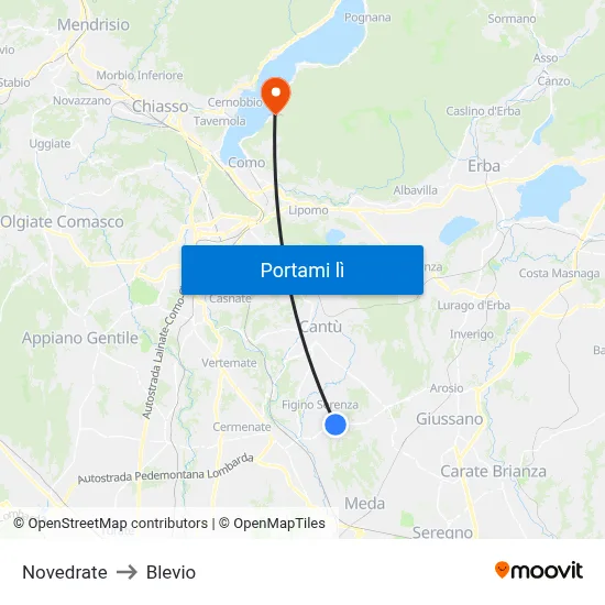 Novedrate to Blevio map