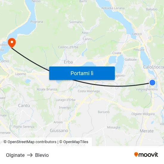 Olginate to Blevio map