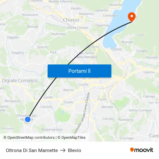 Oltrona Di San Mamette to Blevio map