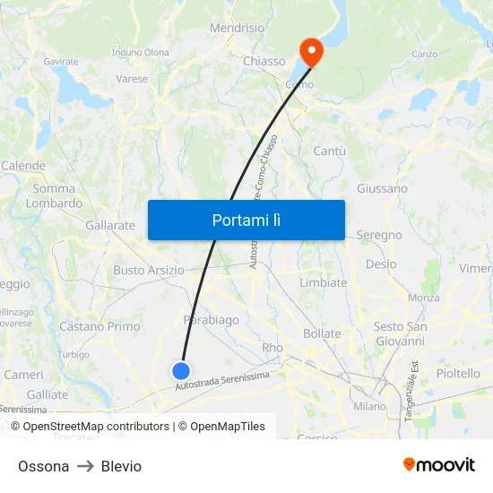 Ossona to Blevio map