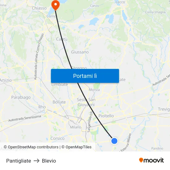 Pantigliate to Blevio map