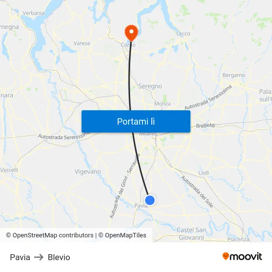 Pavia to Blevio map