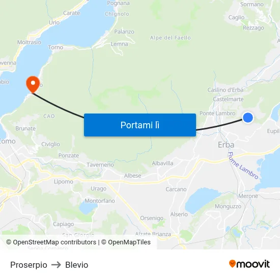 Proserpio to Blevio map