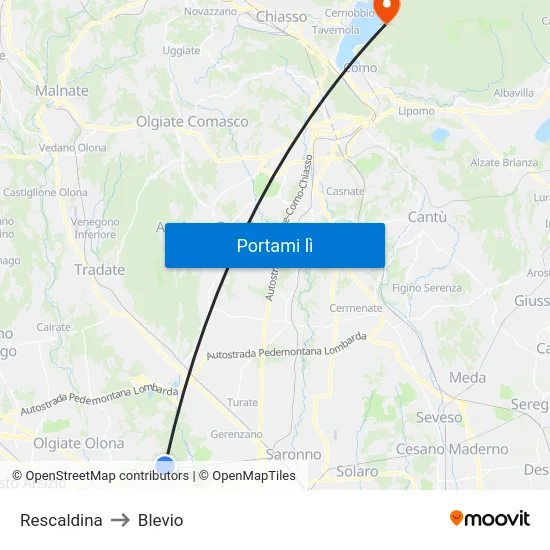 Rescaldina to Blevio map