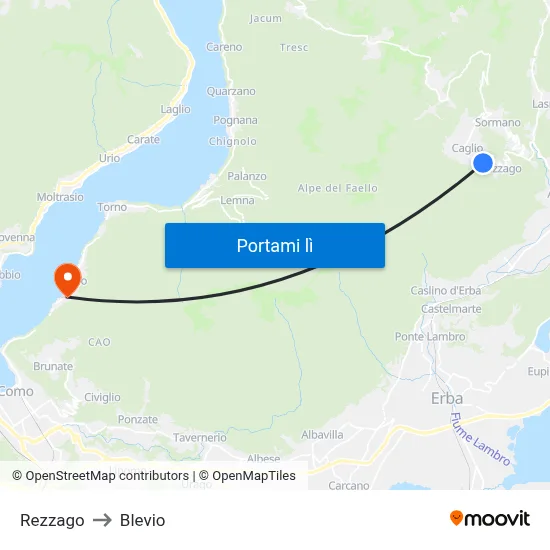 Rezzago to Blevio map