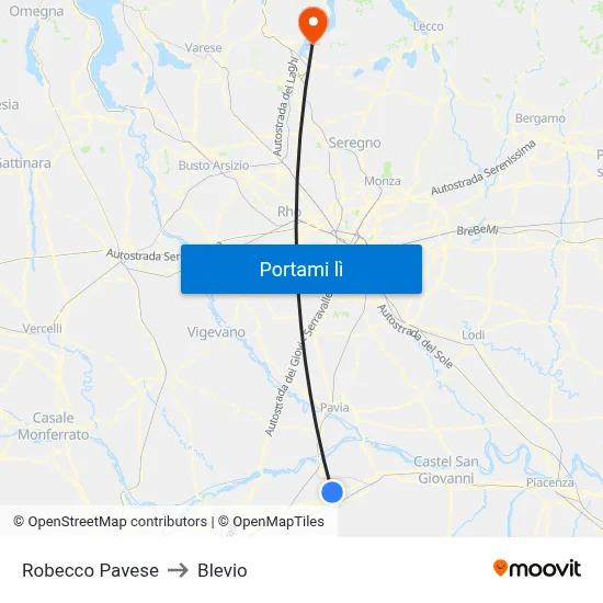 Robecco Pavese to Blevio map