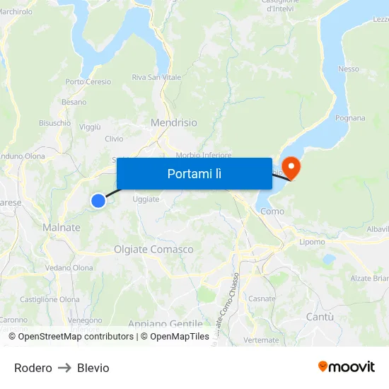 Rodero to Blevio map