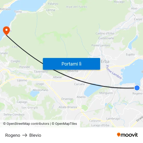 Rogeno to Blevio map