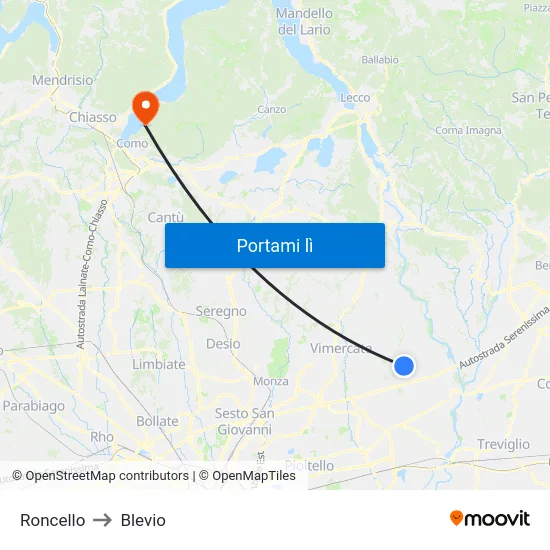 Roncello to Blevio map