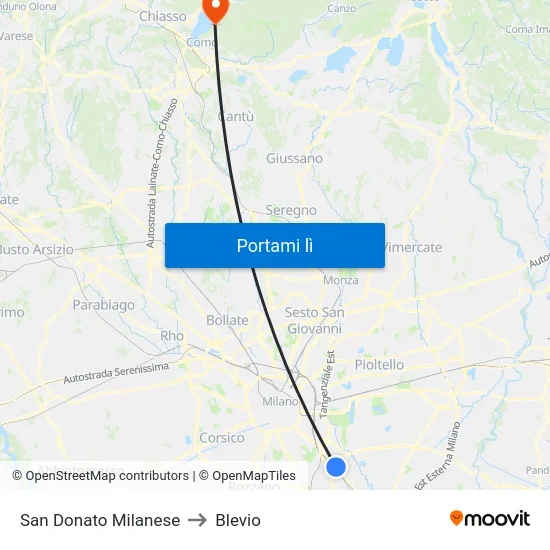 San Donato Milanese to Blevio map