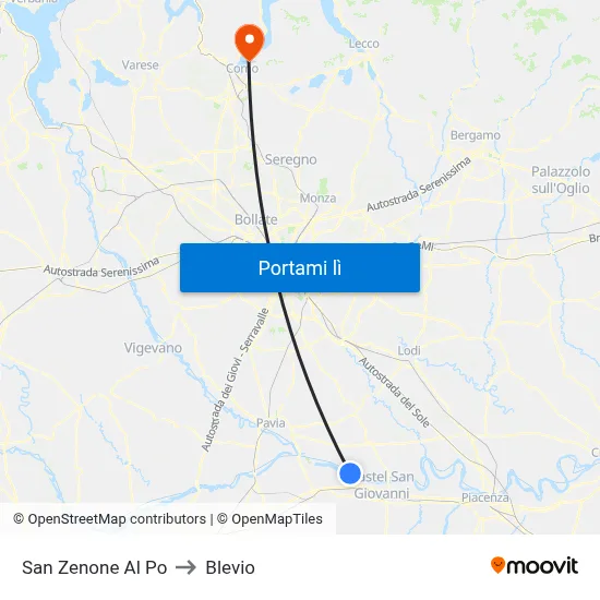 San Zenone Al Po to Blevio map