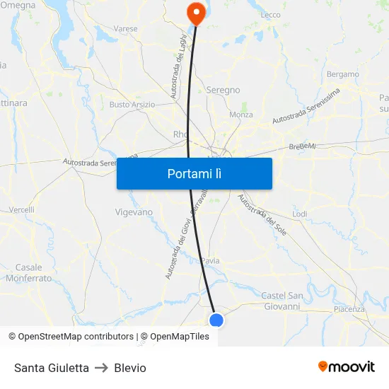 Santa Giuletta to Blevio map