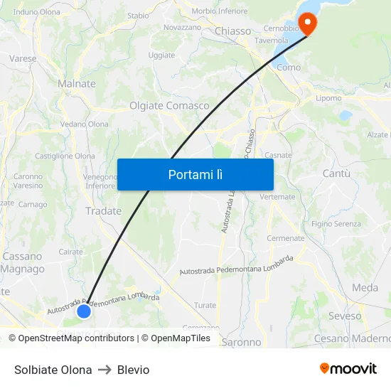 Solbiate Olona to Blevio map