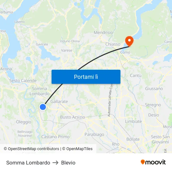 Somma Lombardo to Blevio map