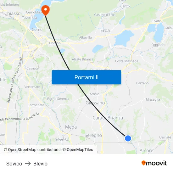 Sovico to Blevio map