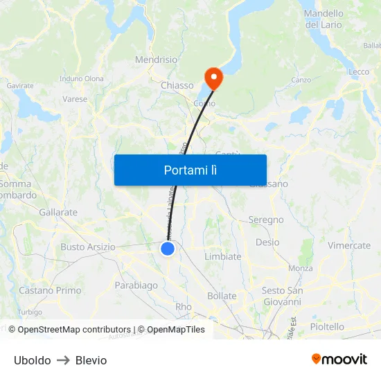 Uboldo to Blevio map
