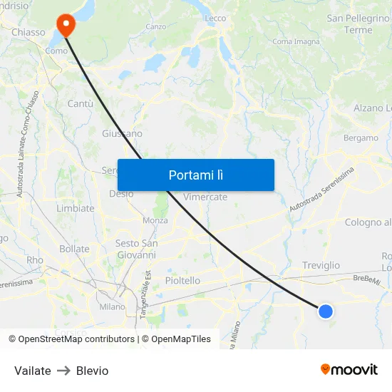 Vailate to Blevio map