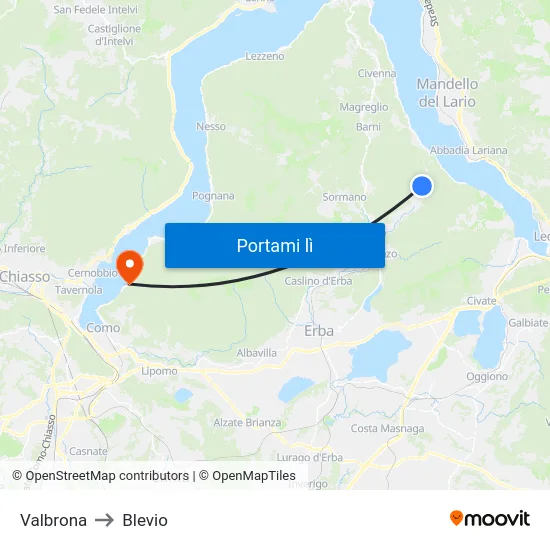Valbrona to Blevio map