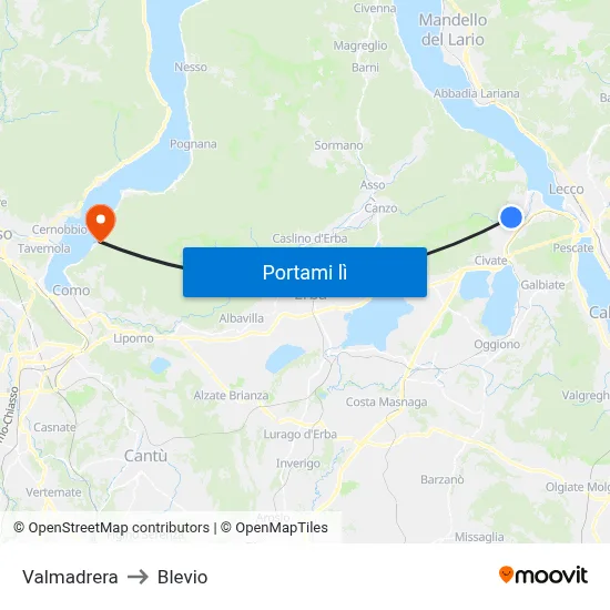 Valmadrera to Blevio map