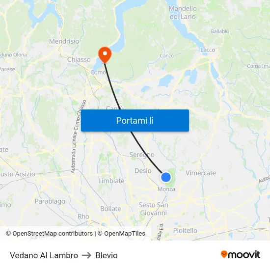 Vedano Al Lambro to Blevio map