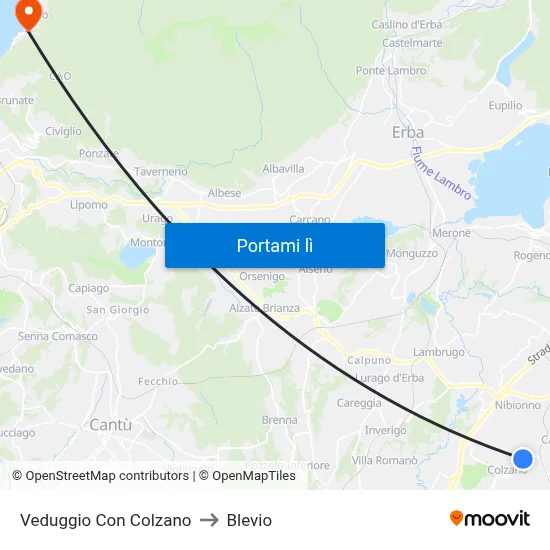 Veduggio Con Colzano to Blevio map